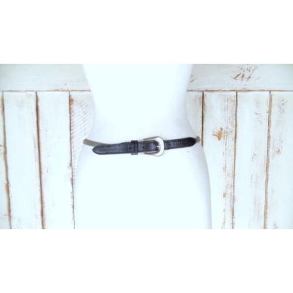 Vintage silver mesh metal/black leather skinny statement belt/silver stretch met - Picture 2 of 5